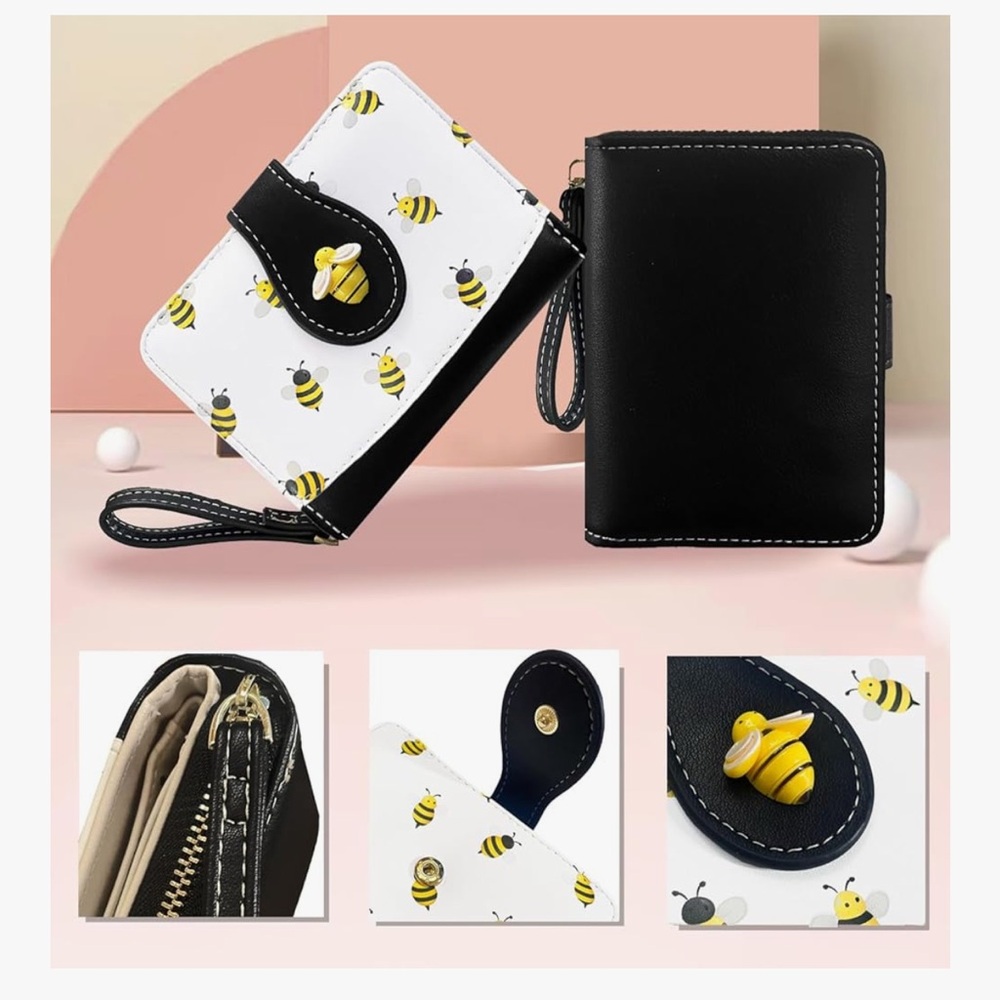 🆕 Bee Card Slots Small Wallet with Zipper Coin Pouch Wallet for Women - Picture 2 of 7